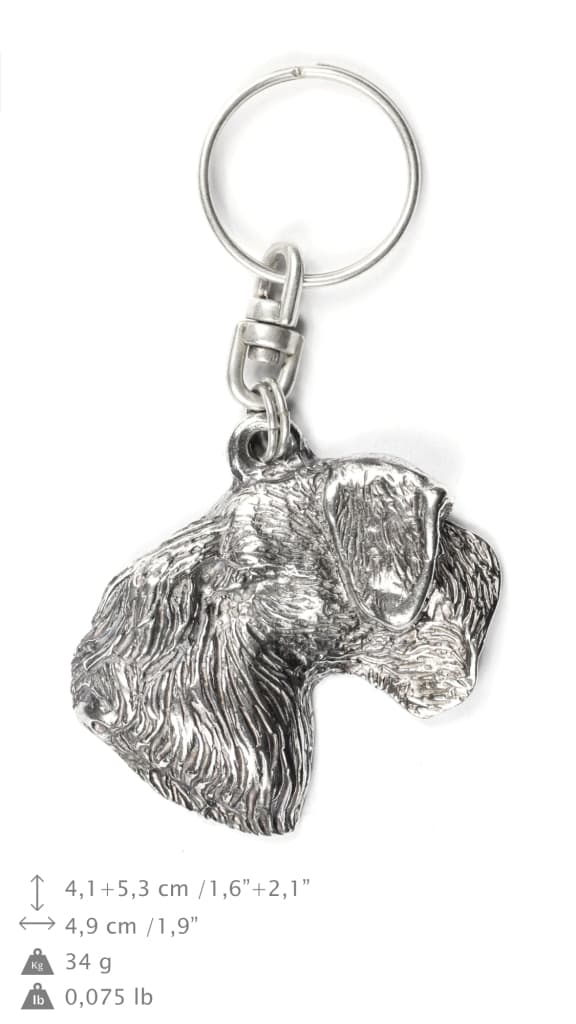 Czech Terrier, Cesky Terrier - silverpläterad nyckelring med en hund i en dekorativ låda, handväska dekoration, ryggsäckshänge från Art-Dog