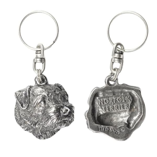 Norfolk Terrier - silverpläterad nyckelring med en hund i en dekorativ låda, handväska dekoration, ryggsäckshänge från Art-Dog