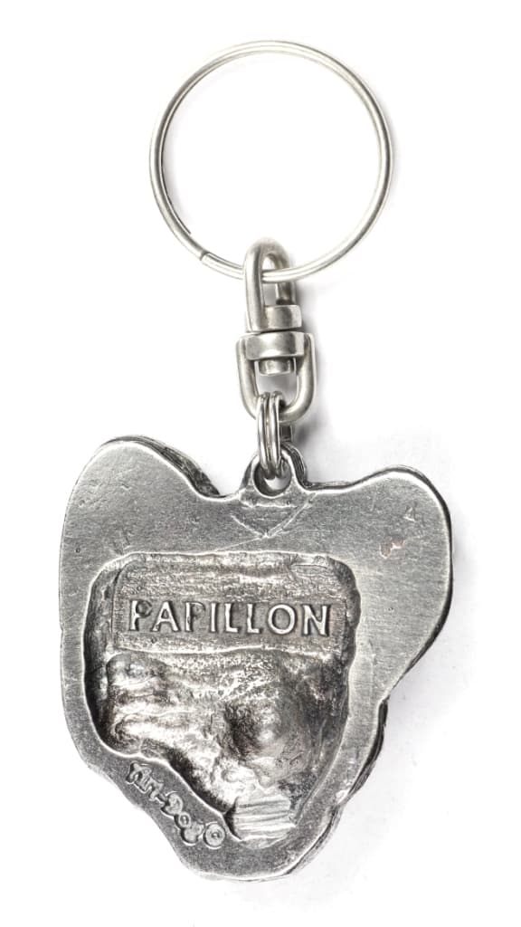 Papillon, Continental Spaniel - silverpläterad nyckelring med en hund i en dekorativ låda, handväska dekoration, ryggsäckshänge från Art-Dog