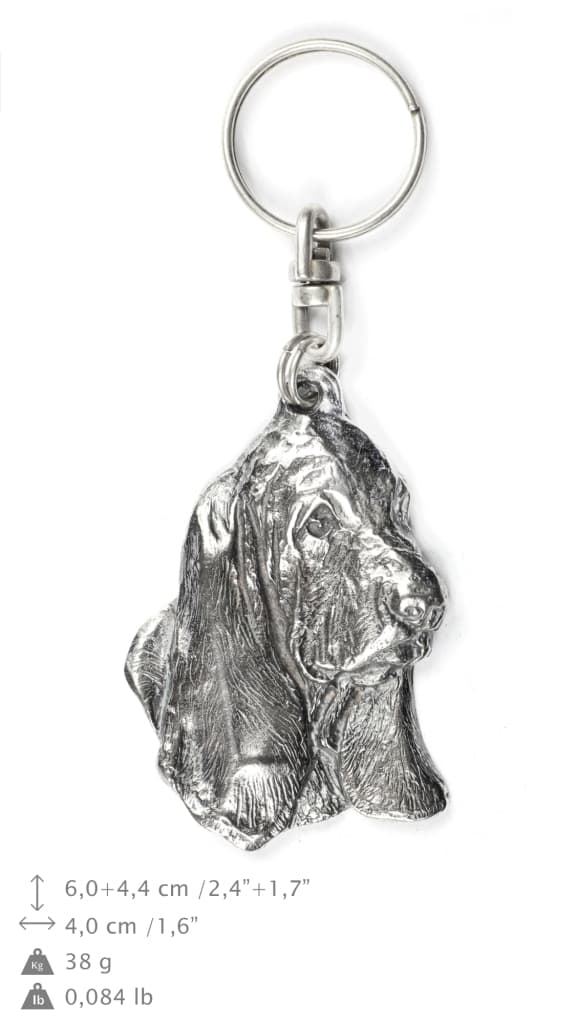 Basset Hound II - hopeoitu avaimenperä koiralla koristelaatikossa, käsilaukun koristelu, reppuriipus Art-Dogilta