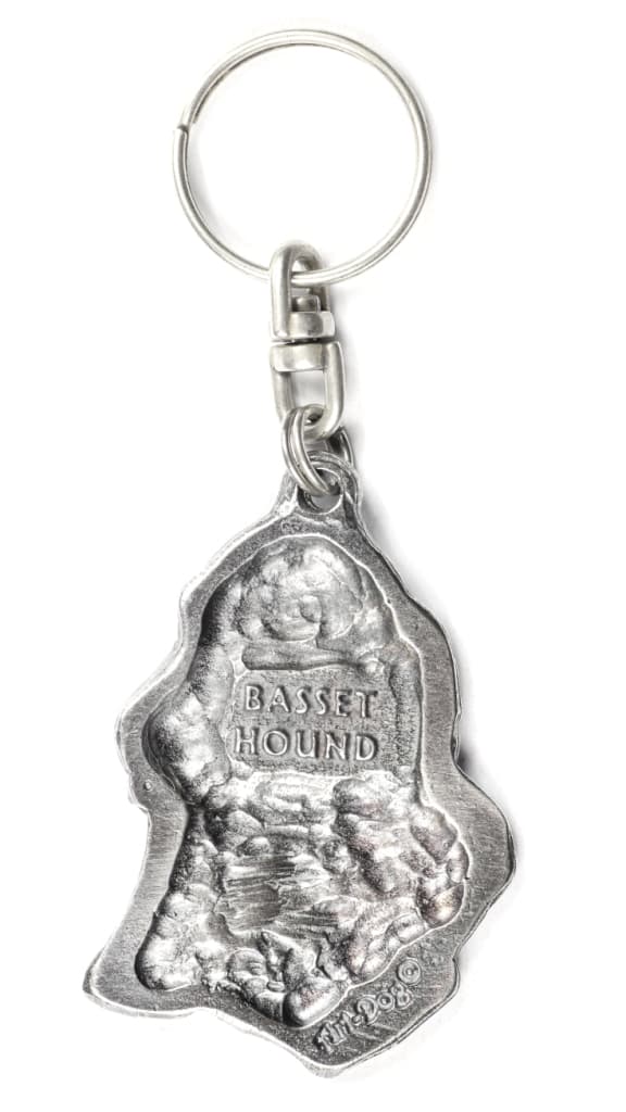 Basset Hound II - hopeoitu avaimenperä koiralla koristelaatikossa, käsilaukun koristelu, reppuriipus Art-Dogilta