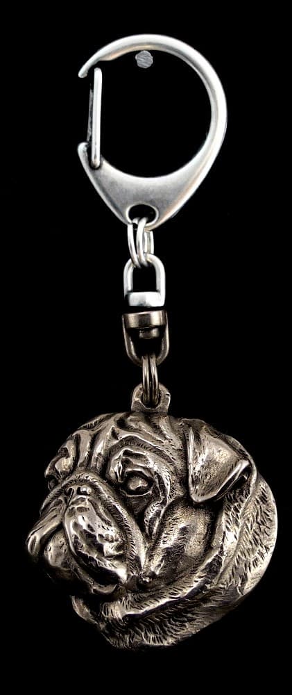 Mops, Mops, Carlin I - silverpläterad nyckelring med en hund i presentförpackning, handväska dekoration, ryggsäckshänge från Art-Dog