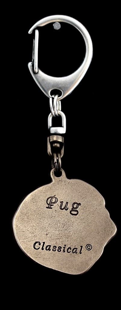 Mops, Mops, Carlin I - silverpläterad nyckelring med en hund i presentförpackning, handväska dekoration, ryggsäckshänge från Art-Dog