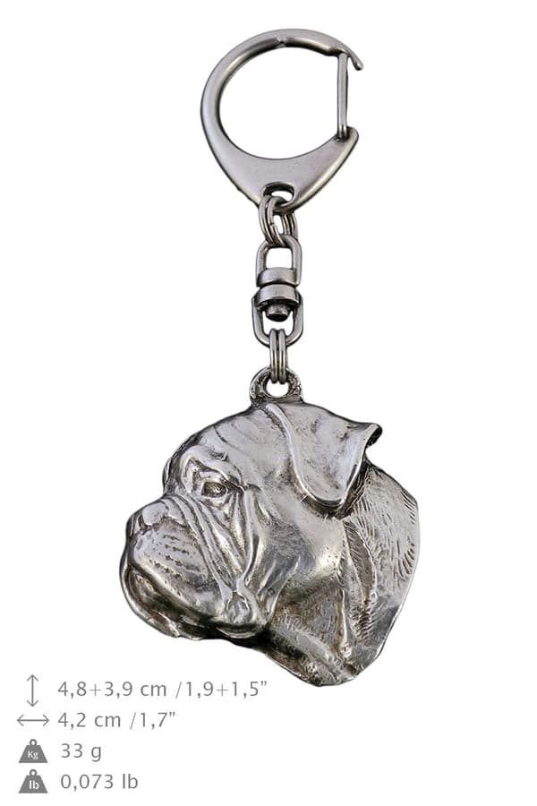 Bullmastiff, Bulmastiff - silverpläterad nyckelring med en hund i presentask, handväska dekoration, ryggsäckshänge från Art-Dog