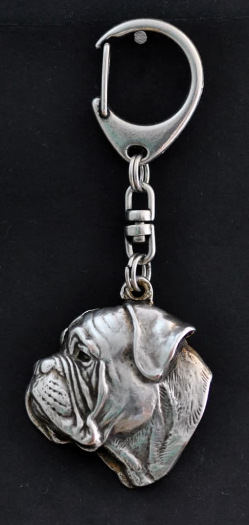 Bullmastiff, Bulmastiff - silverpläterad nyckelring med en hund i presentask, handväska dekoration, ryggsäckshänge från Art-Dog