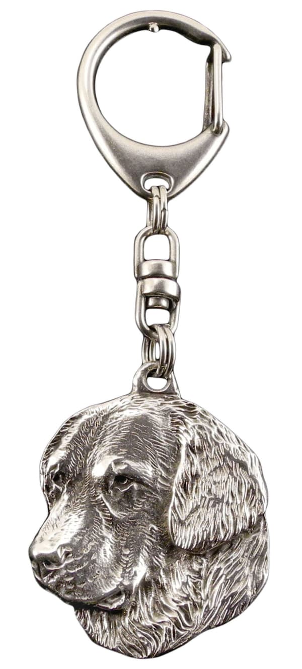 Golden Retriever - silverpläterad nyckelring med en hund i presentask, handväska dekoration, ryggsäckshänge från Art-Dog