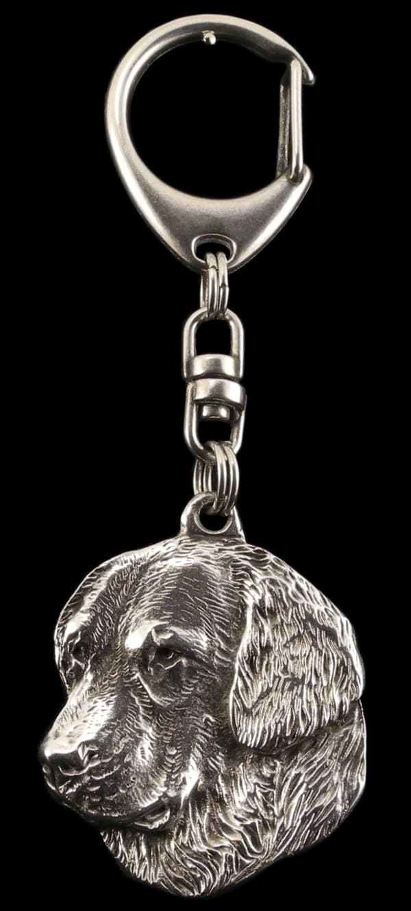 Golden Retriever - silverpläterad nyckelring med en hund i presentask, handväska dekoration, ryggsäckshänge från Art-Dog