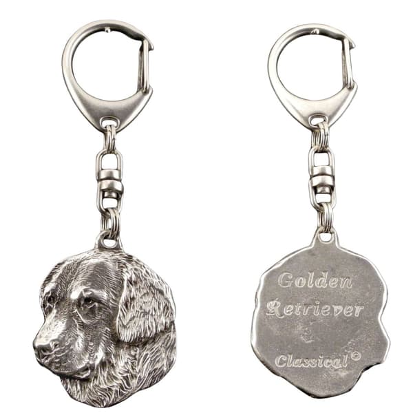 Golden Retriever - silverpläterad nyckelring med en hund i presentask, handväska dekoration, ryggsäckshänge från Art-Dog