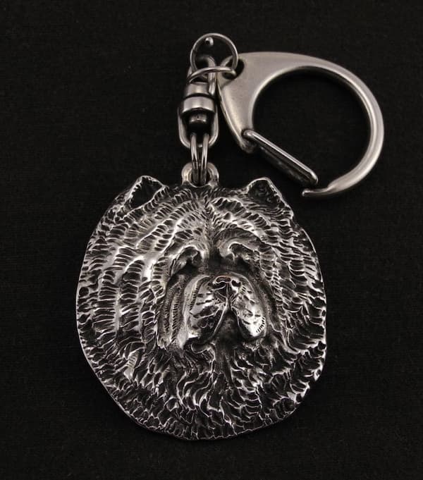 Chow Chow - hopeoitu avaimenperä koiralla lahjarasiassa, käsilaukun koristelu, Art-Dogin reppuriipus