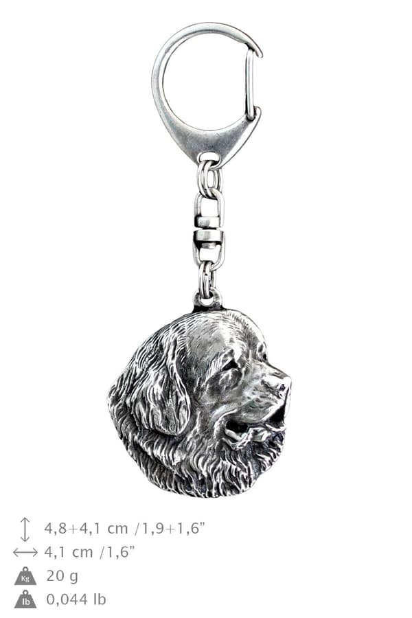 Newfoundland, Newfoundland, Wodołaz - silverpläterad nyckelring med en hund i presentförpackning, handväska dekoration, ryggsäckshänge från Art-Dog