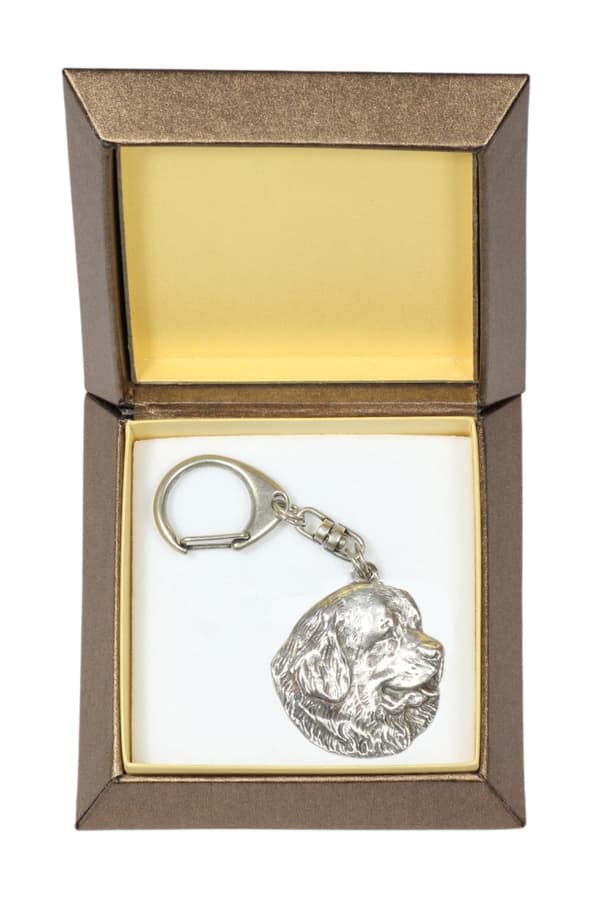 Newfoundland, Newfoundland, Wodołaz - silverpläterad nyckelring med en hund i presentförpackning, handväska dekoration, ryggsäckshänge från Art-Dog