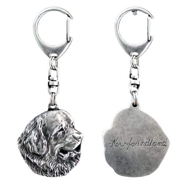 Newfoundland, Newfoundland, Wodołaz - silverpläterad nyckelring med en hund i presentförpackning, handväska dekoration, ryggsäckshänge från Art-Dog