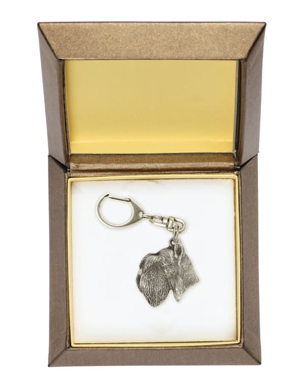 Schnauzer, Schnauzer - silverpläterad nyckelring med en hund i presentask, handväska dekoration, ryggsäckshänge från Art-Dog