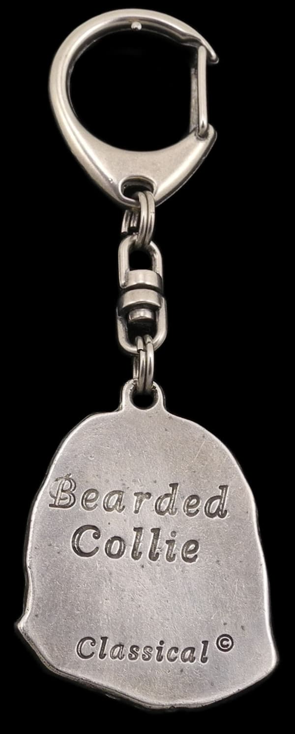 Bearded Collie, Highland Collie - silverpläterad nyckelring med en hund i presentförpackning, handväska dekoration, ryggsäckshänge från Art-Dog