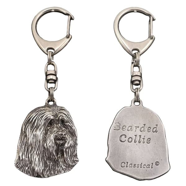 Bearded Collie, Highland Collie - silverpläterad nyckelring med en hund i presentförpackning, handväska dekoration, ryggsäckshänge från Art-Dog