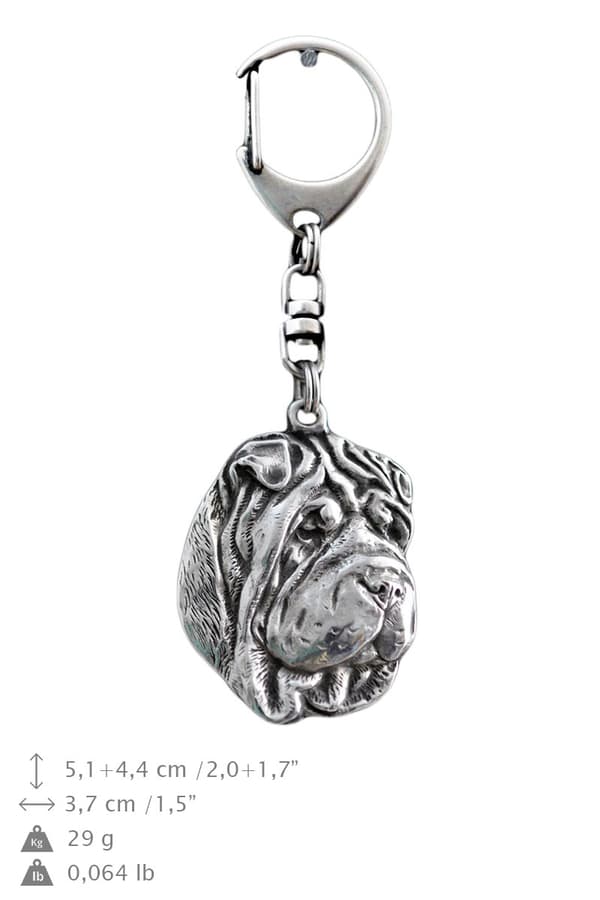 Shar-Pei - silverpläterad nyckelring med en hund i presentask, handväska dekoration, ryggsäckshänge från Art-Dog