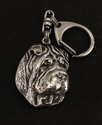 Shar-Pei - silverpläterad nyckelring med en hund i presentask, handväska dekoration, ryggsäckshänge från Art-Dog
