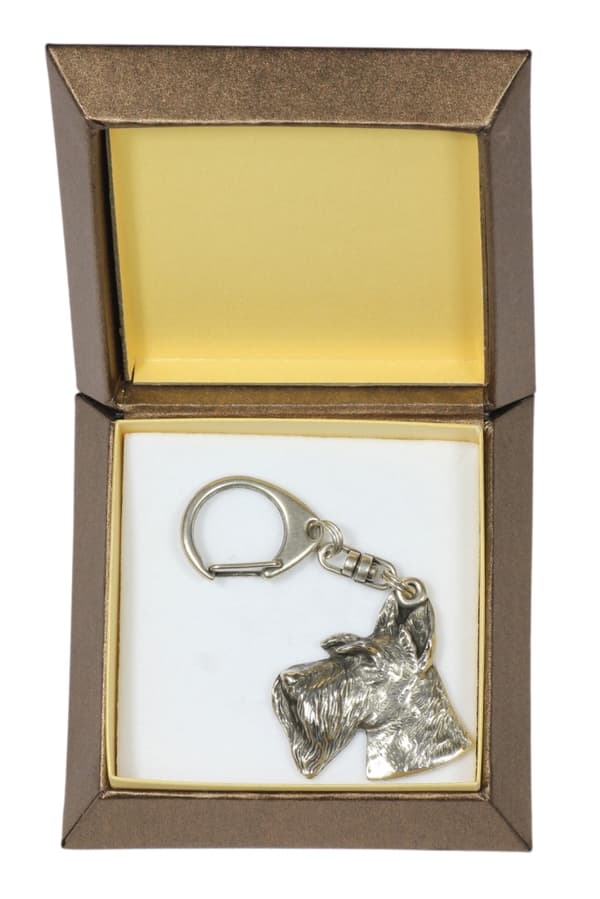 Skotsk terrier, Aberdeen Terrier I - silverpläterad nyckelring med en hund i presentförpackning, handväska dekoration, ryggsäckshänge från Art-Dog