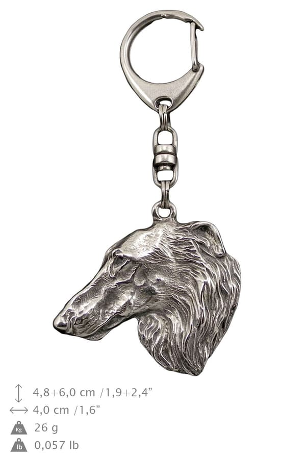 Russisk Borzoi, Borzoi, Barzoi - forsølvet nøglering med en hund i gaveæske, håndtaskedekoration, rygsækvedhæng fra Art-Dog