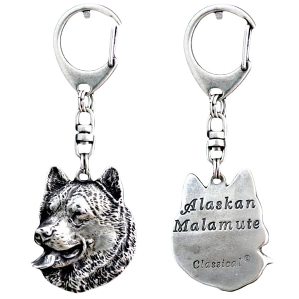 Alaskan Malamute - silverpläterad nyckelring med en hund i presentask, handväska dekoration, ryggsäckshänge från Art-Dog