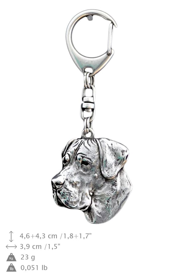 Great Dane II - silverpläterad nyckelring med en hund i presentask, handväska dekoration, ryggsäckshänge från Art-Dog