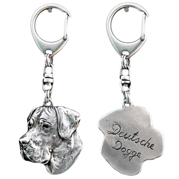 Great Dane II - silverpläterad nyckelring med en hund i presentask, handväska dekoration, ryggsäckshänge från Art-Dog