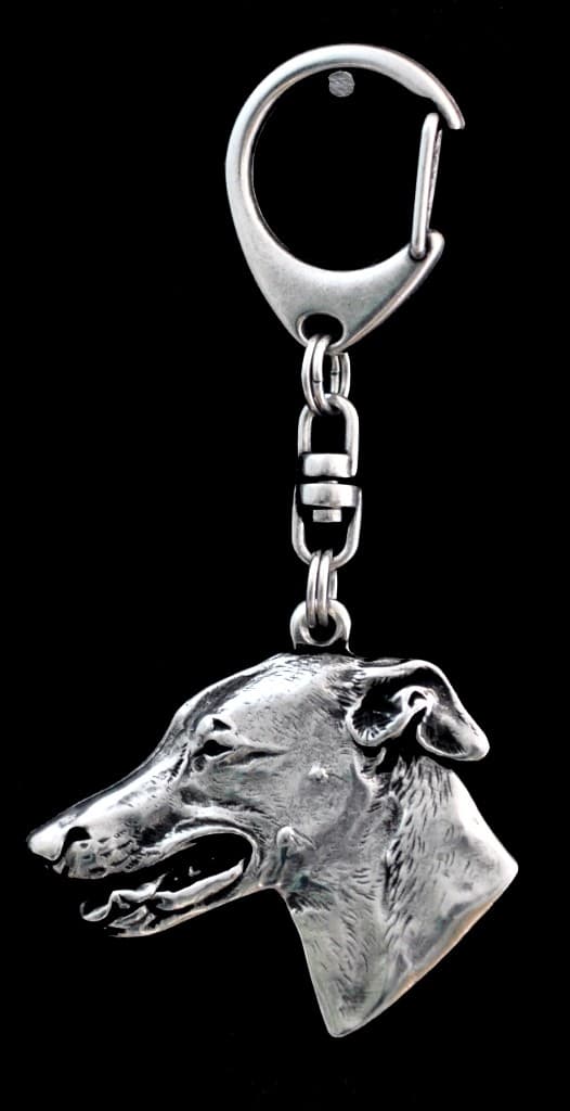 Greyhound, engelsk vinthund - silverpläterad nyckelring med en hund i presentask, handväska dekoration, ryggsäckshänge från Art-Dog
