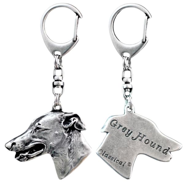 Greyhound, engelsk vinthund - silverpläterad nyckelring med en hund i presentask, handväska dekoration, ryggsäckshänge från Art-Dog