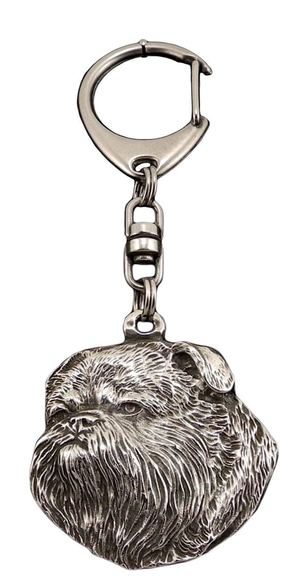 Bryssel Griffon, Griffon bruxellois I - silverpläterad nyckelring med en hund i presentask, handväska dekoration, ryggsäckshänge från Art-Dog