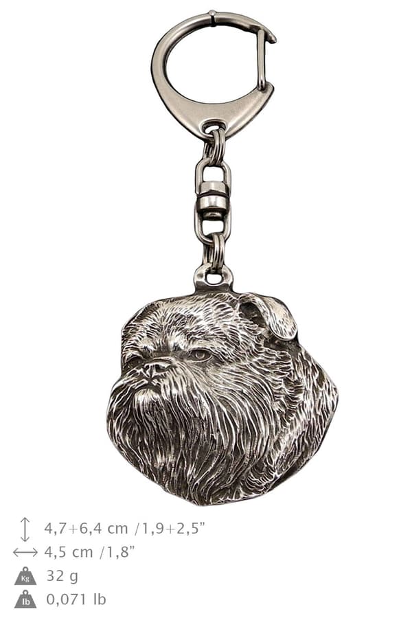 Bryssel Griffon, Griffon bruxellois I - silverpläterad nyckelring med en hund i presentask, handväska dekoration, ryggsäckshänge från Art-Dog