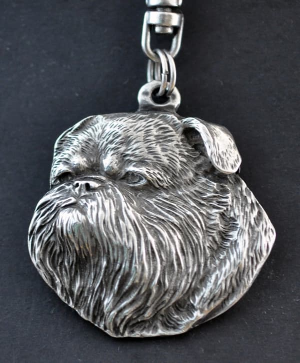 Bryssel Griffon, Griffon bruxellois I - silverpläterad nyckelring med en hund i presentask, handväska dekoration, ryggsäckshänge från Art-Dog