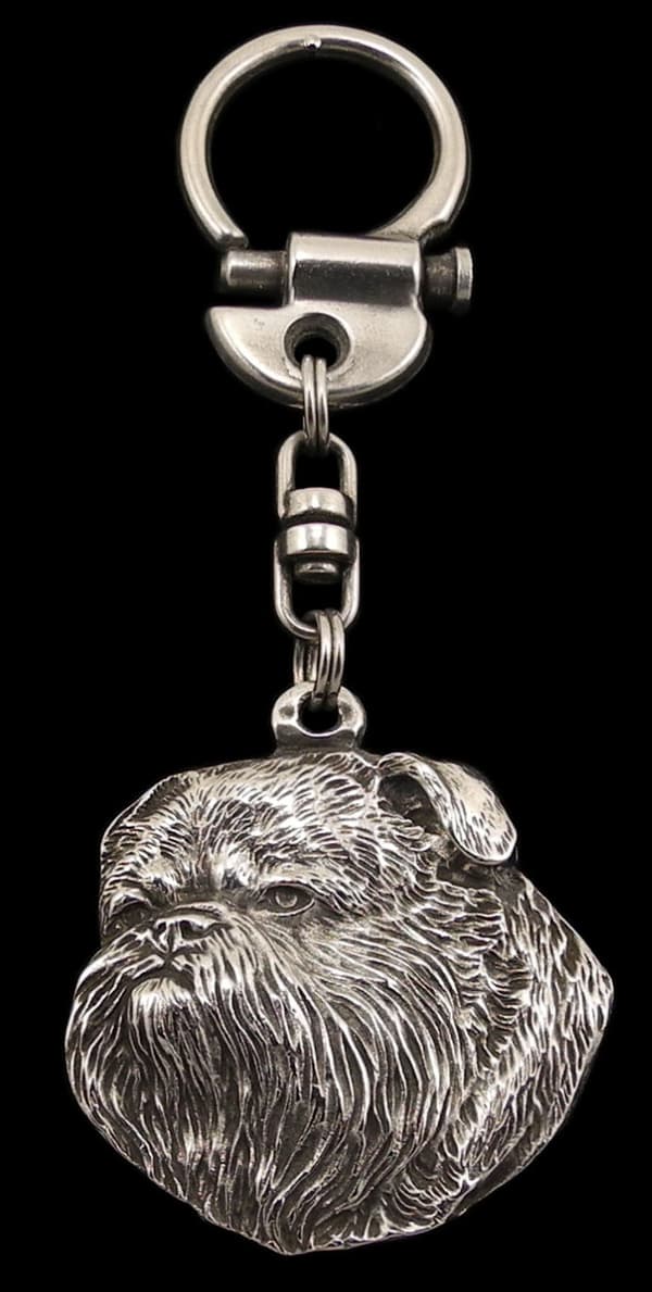 Bryssel Griffon, Griffon bruxellois I - silverpläterad nyckelring med en hund i presentask, handväska dekoration, ryggsäckshänge från Art-Dog