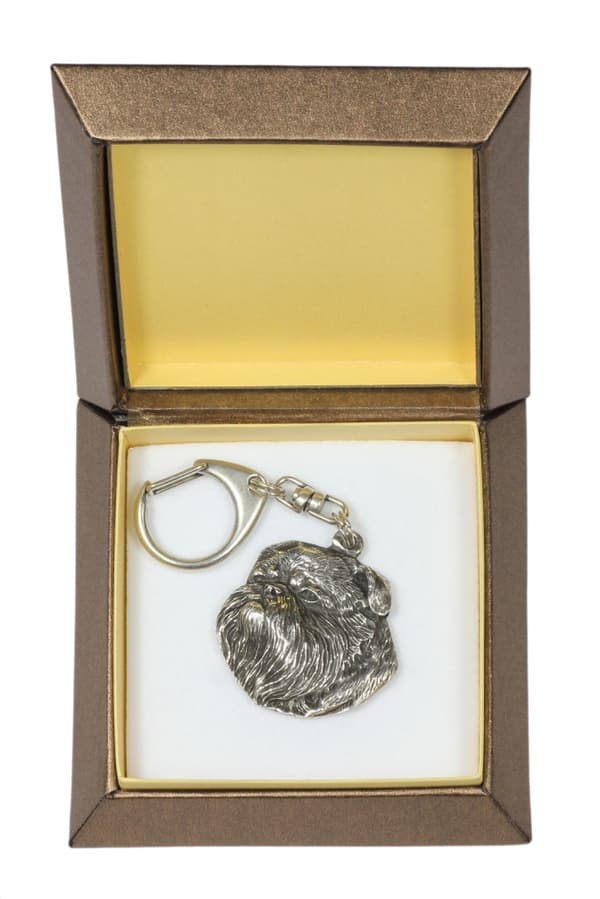 Bryssel Griffon, Griffon bruxellois I - silverpläterad nyckelring med en hund i presentask, handväska dekoration, ryggsäckshänge från Art-Dog