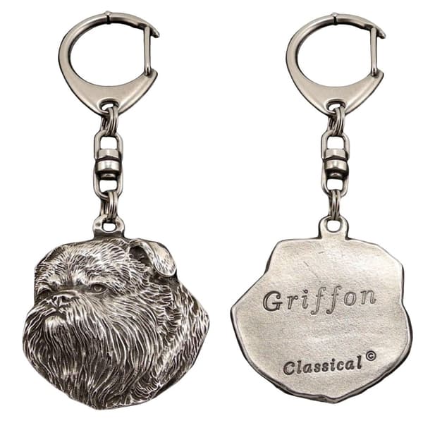 Bryssel Griffon, Griffon bruxellois I - silverpläterad nyckelring med en hund i presentask, handväska dekoration, ryggsäckshänge från Art-Dog