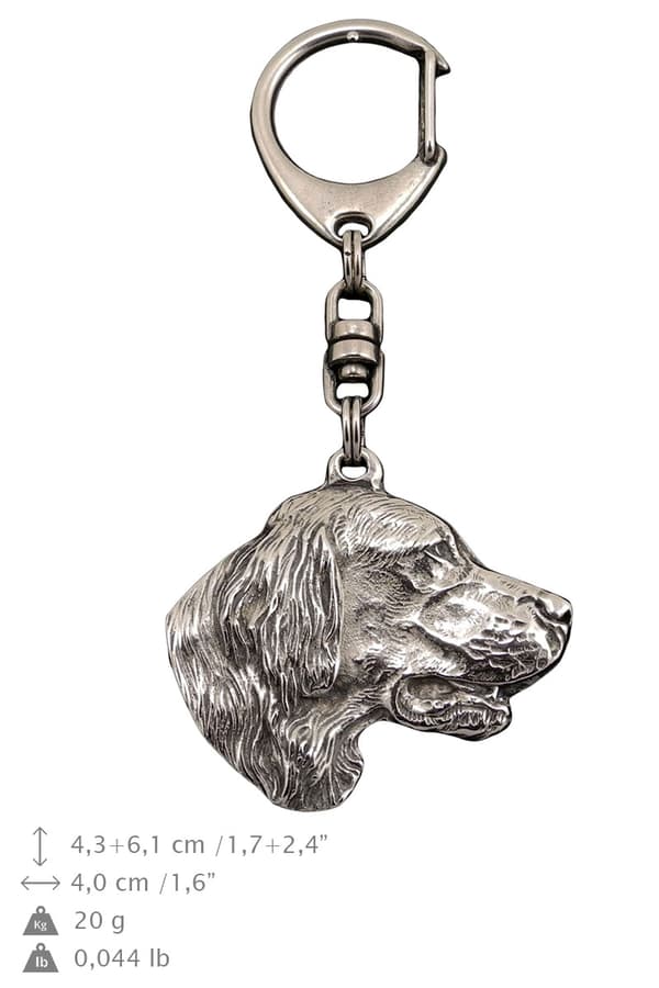 Engelsk Setter, Laverack - forsølvet nøglering med en hund i gaveæske, håndtaskedekoration, rygsækvedhæng fra Art-Dog