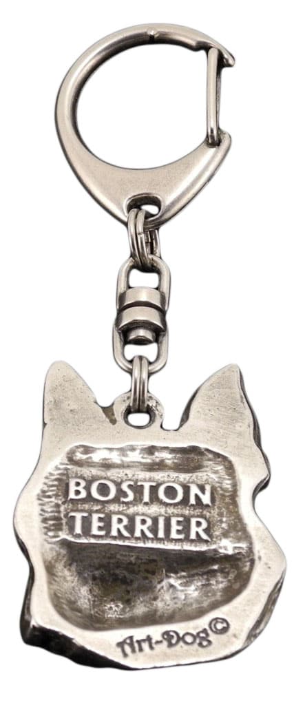Boston Terrier, Boston Bull Terrier - hopeoitu avaimenperä koiralla lahjarasiassa, käsilaukun koristelu, reppuriipus Art-Dogilta