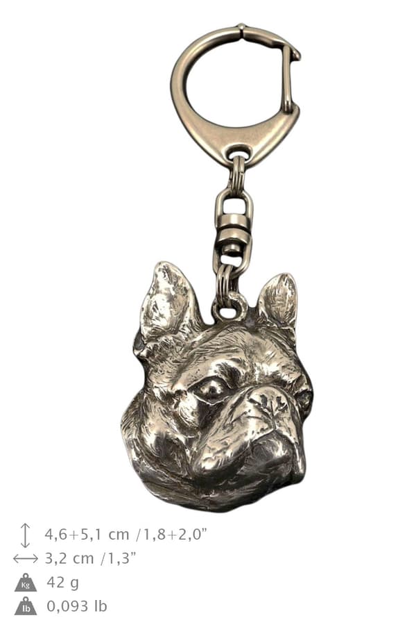 Boston Terrier, Boston Bull Terrier - hopeoitu avaimenperä koiralla lahjarasiassa, käsilaukun koristelu, reppuriipus Art-Dogilta