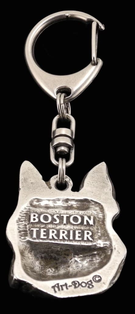 Boston Terrier, Boston Bull Terrier - hopeoitu avaimenperä koiralla lahjarasiassa, käsilaukun koristelu, reppuriipus Art-Dogilta