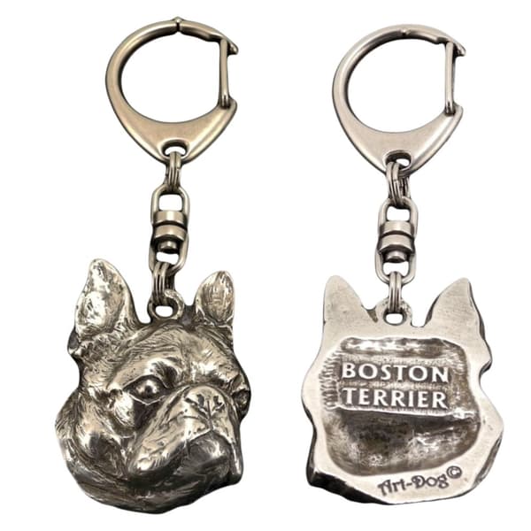 Boston Terrier, Boston Bull Terrier - hopeoitu avaimenperä koiralla lahjarasiassa, käsilaukun koristelu, reppuriipus Art-Dogilta