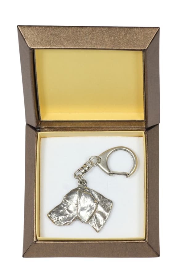 Weimaraner, Weimaraner - silverpläterad nyckelring med en hund i presentförpackning, handväska dekoration, ryggsäckshänge från Art-Dog