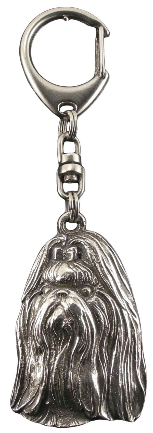 Shih Tzu, Shi tsu, Shi-Tzu, Szi-cu, Szitzu - silverpläterad nyckelring med en hund i presentask, handväska dekoration, ryggsäckshänge från Art-Dog