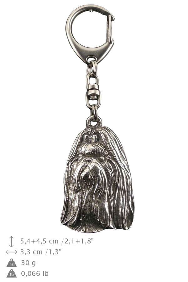 Shih Tzu, Shi tsu, Shi-Tzu, Szi-cu, Szitzu - silverpläterad nyckelring med en hund i presentask, handväska dekoration, ryggsäckshänge från Art-Dog