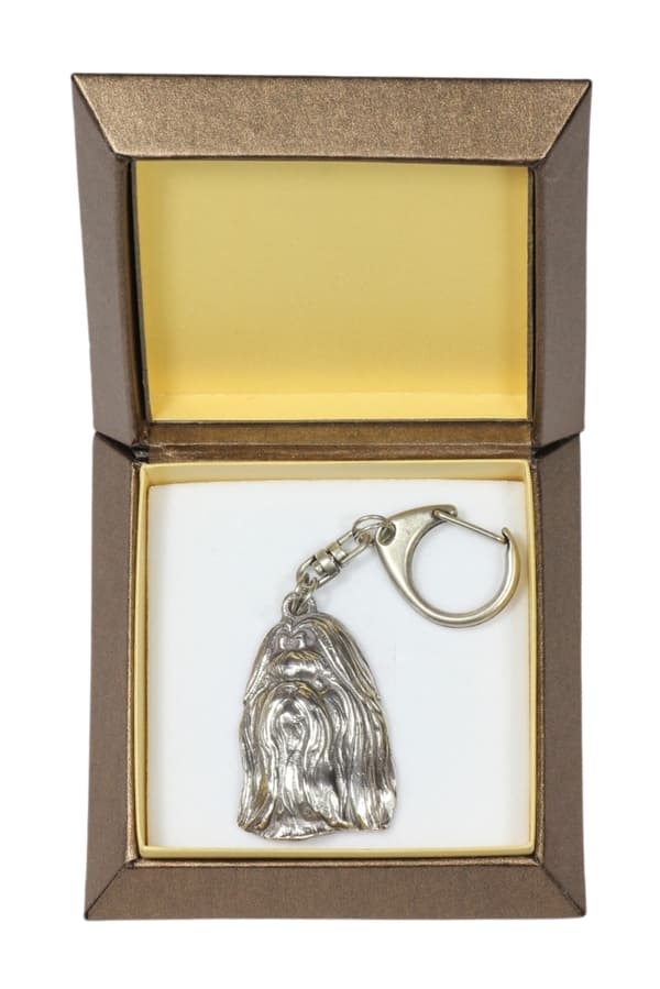 Shih Tzu, Shi tsu, Shi-Tzu, Szi-cu, Szitzu - silverpläterad nyckelring med en hund i presentask, handväska dekoration, ryggsäckshänge från Art-Dog