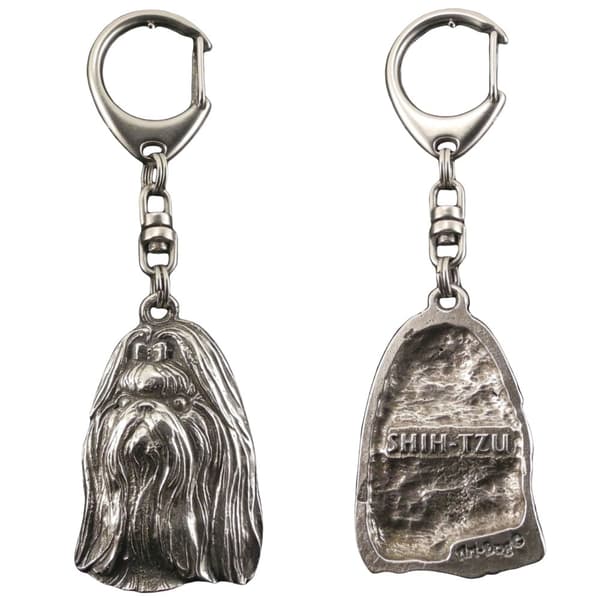 Shih Tzu, Shi tsu, Shi-Tzu, Szi-cu, Szitzu - silverpläterad nyckelring med en hund i presentask, handväska dekoration, ryggsäckshänge från Art-Dog