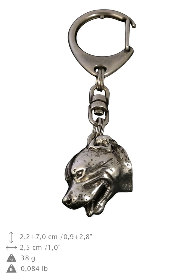 Staffordshiren bullterrieri, Staffik, Staffi - hopeoitu avaimenperä koiralla lahjarasiassa, käsilaukun koristelu, reppuriipus Art-Dogilta