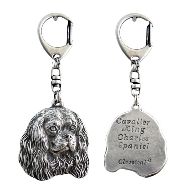 Cavalier King Charles Spaniel - silverpläterad nyckelring med en hund i presentask, handväska dekoration, ryggsäckshänge från Art-Dog