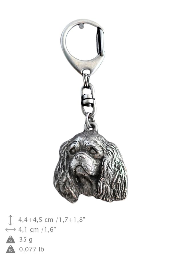 Cavalier King Charles Spaniel I - hopeoitu avaimenperä koiralla lahjarasiassa, käsilaukun koristelu, reppuriipus by Art-Dog