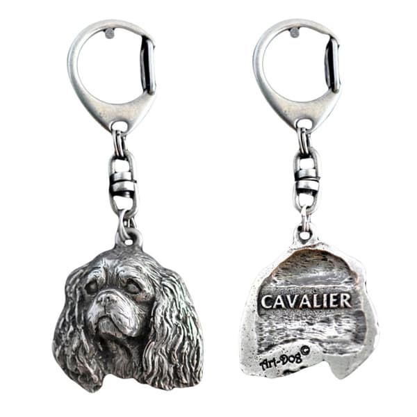 Cavalier King Charles Spaniel I - hopeoitu avaimenperä koiralla lahjarasiassa, käsilaukun koristelu, reppuriipus by Art-Dog