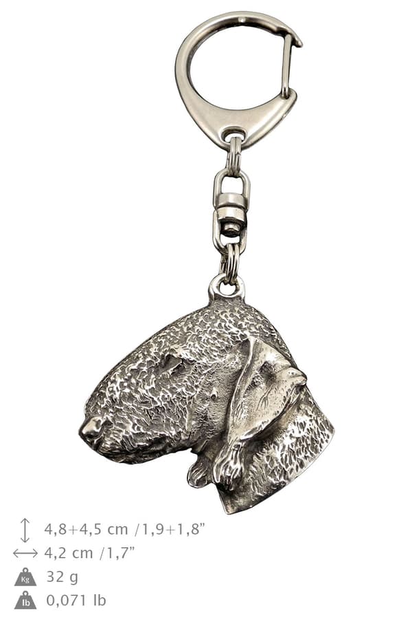 Bedlington Terrier, Rothbury Terrier - silverpläterad nyckelring med en hund i presentask, handväska dekoration, ryggsäckshänge från Art-Dog