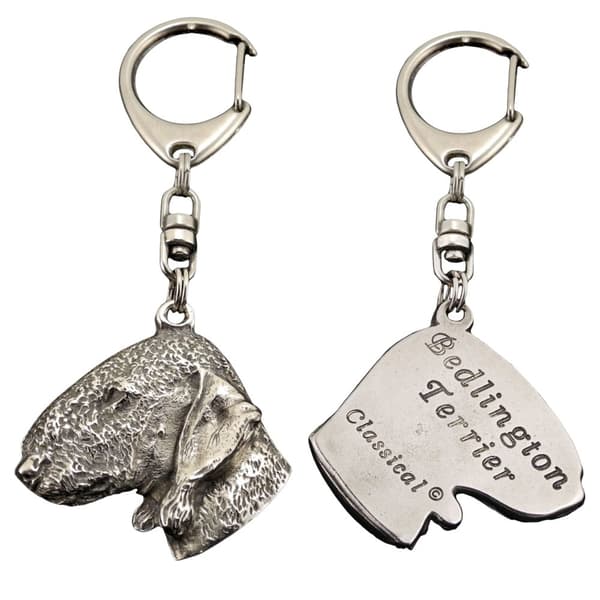 Bedlington Terrier, Rothbury Terrier - silverpläterad nyckelring med en hund i presentask, handväska dekoration, ryggsäckshänge från Art-Dog